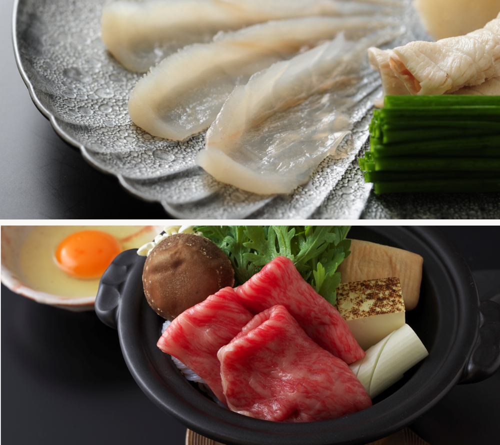 とらふぐと黒毛和牛の会席 class=
